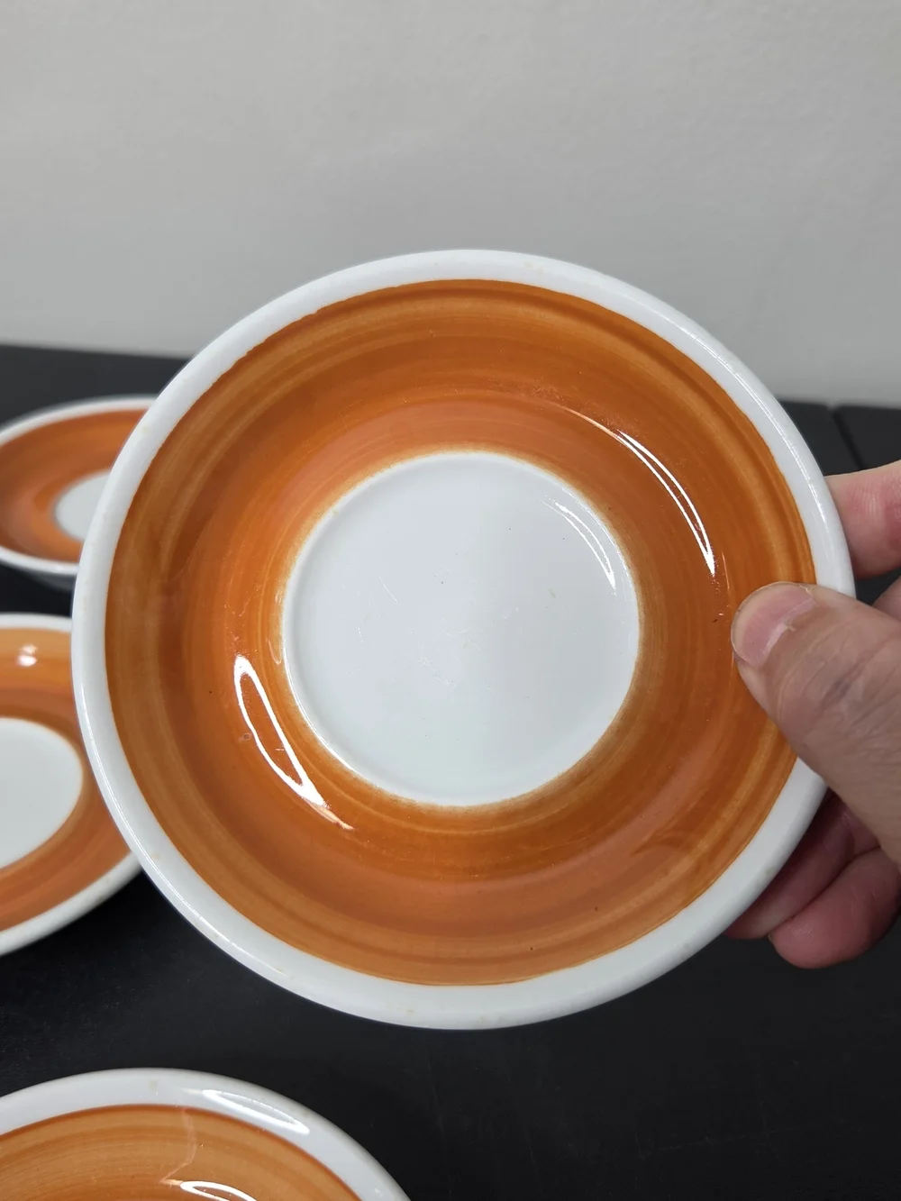Form Shenango China Set of 8 Orange and White Glazed Saucer Plates 5